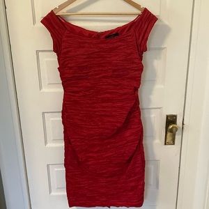 Alex Evenings Red Ruched Midi Dress